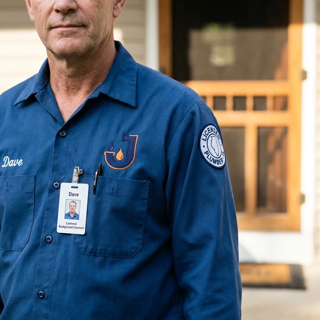 Licensed plumber showing ID badge in Buffalo, NY