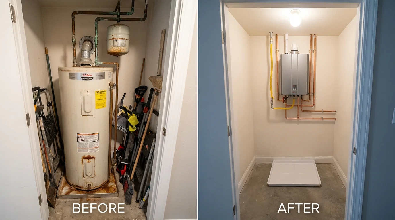 Tank water heater versus wall-mounted tankless unit comparison for Buffalo, NY homeowners
