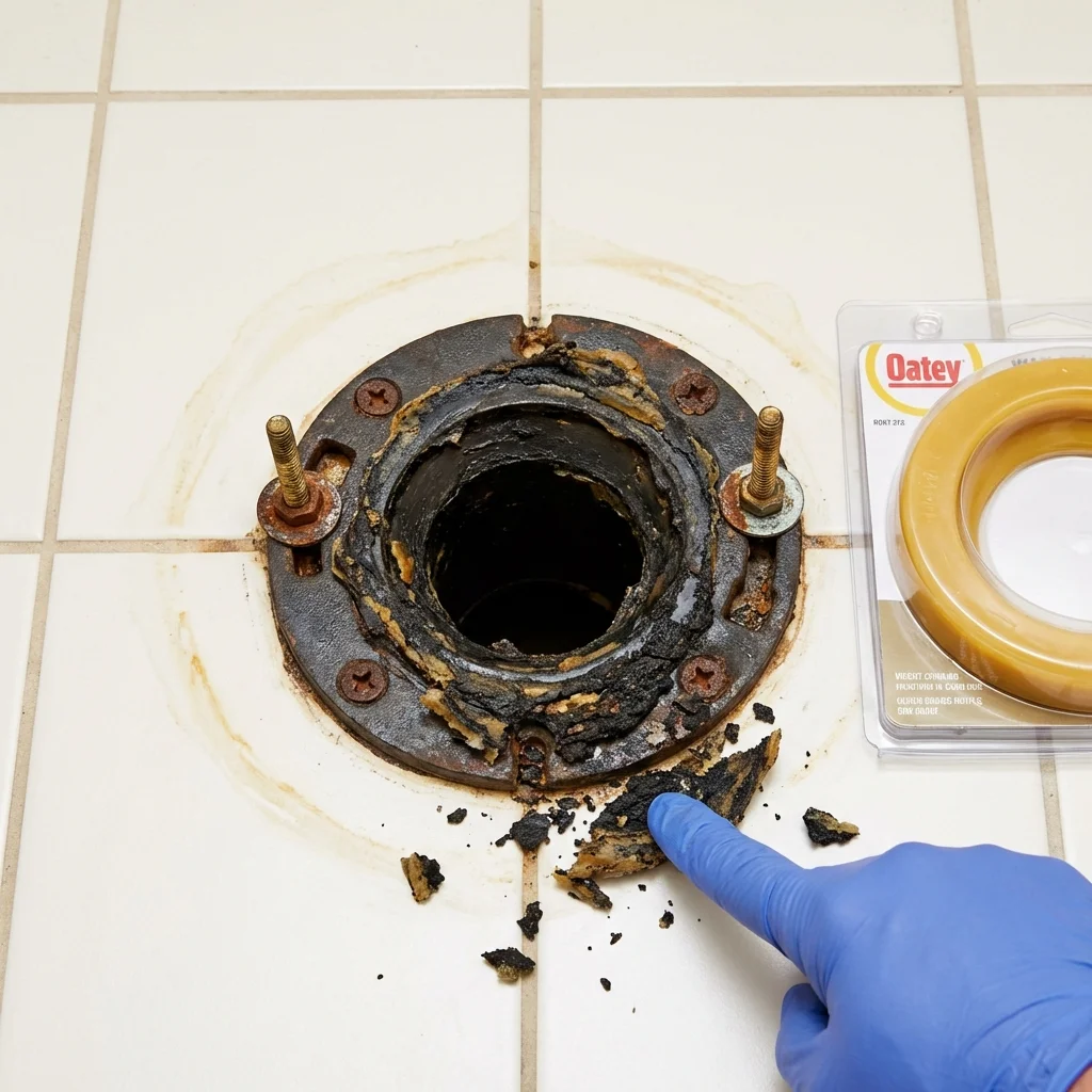 Failed wax ring showing water seepage at the base of a toilet in a Buffalo, NY home