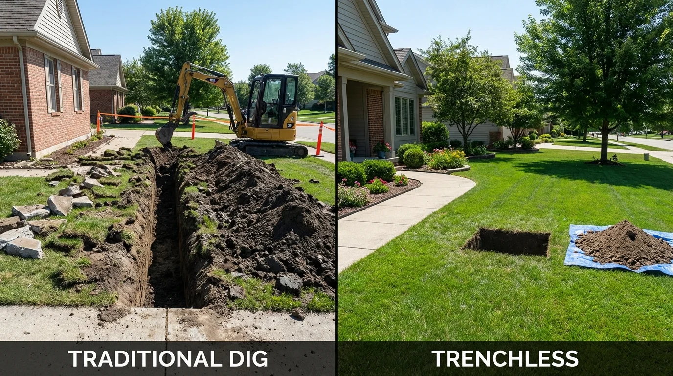 Trenchless sewer repair with minimal yard damage versus traditional excavation in Buffalo, NY